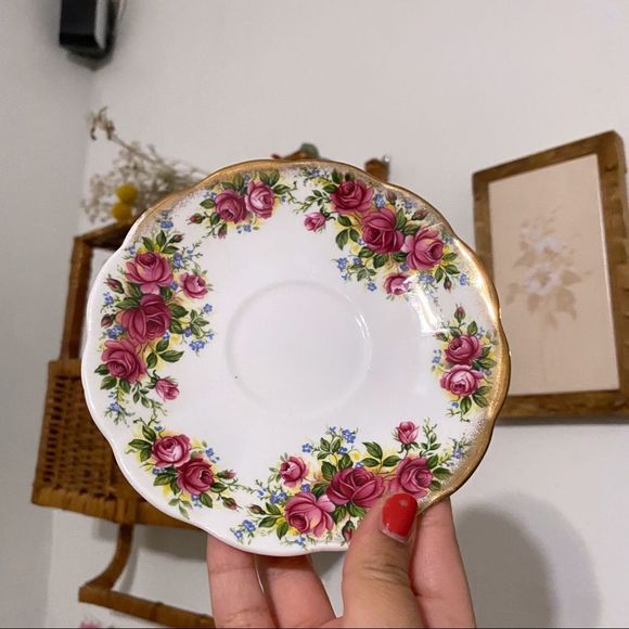 Vintage Other - Vintage Floral Glass Teacup Dish Plate